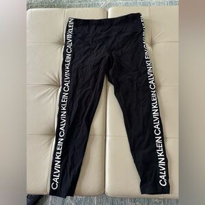 Calvin Klein Black Cropped Leggings with Branded Side Stripes